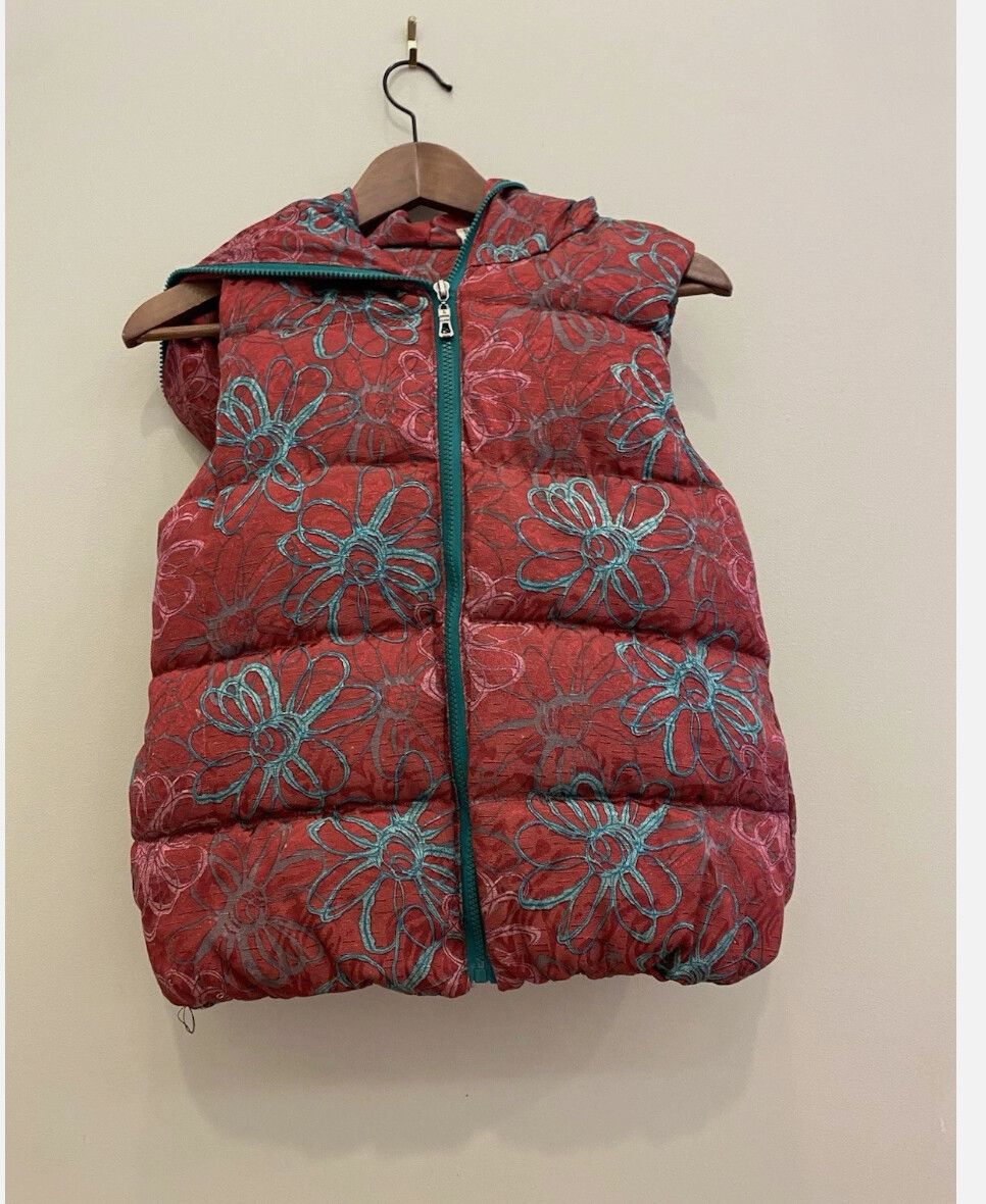 COMME DES GARCONS Red Floral Puffer Vest Size Large Casual Designer Luxe