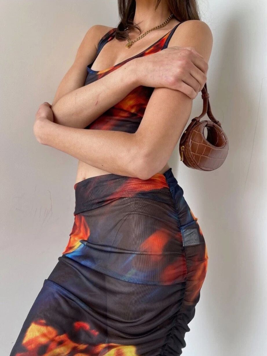 Meshki Black and Orange pattern Mesh party skirt Size 10 Glam Party Romantic