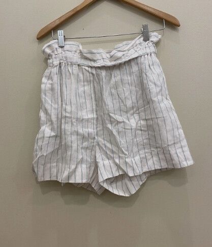 WHITE STORY Linen stripe Shorts Size Large Casual Beach Summer Holiday