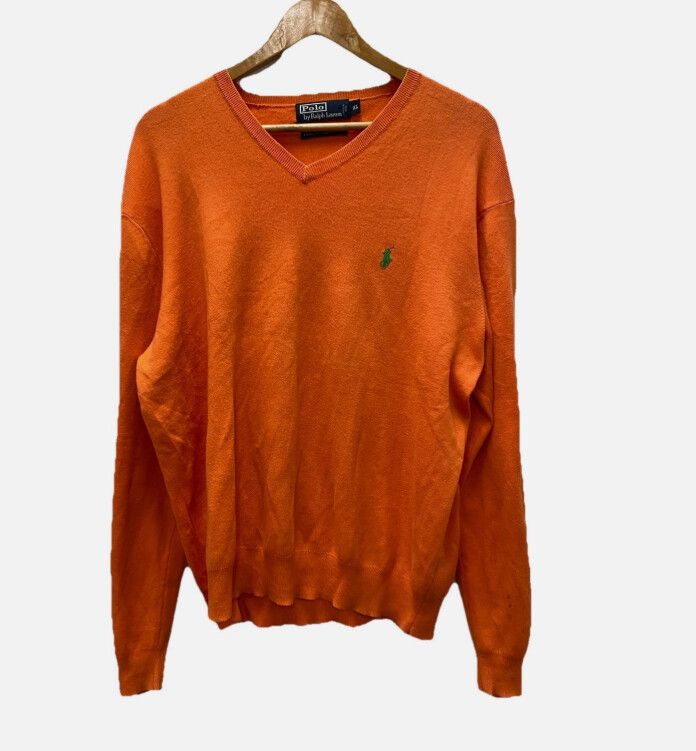 POLO RALPH LAUREN Orange V neck Knit Jumper Size XL Casual Winter Preppy