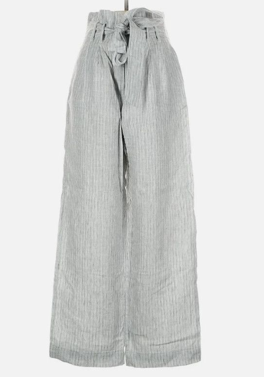 Lee Mathews Linen Blue White Stripe Pants With Tie Waist Size 2/ Medium Wide Leg