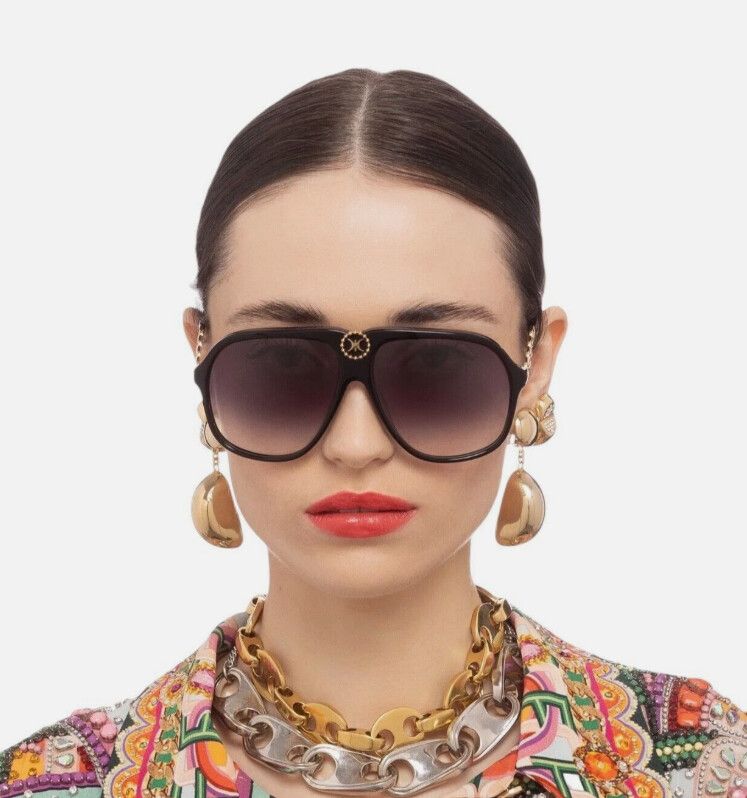 CAMILLA The Heiress Solid Black Aviator Sunglasses BNWT & Case Glam Party Boho
