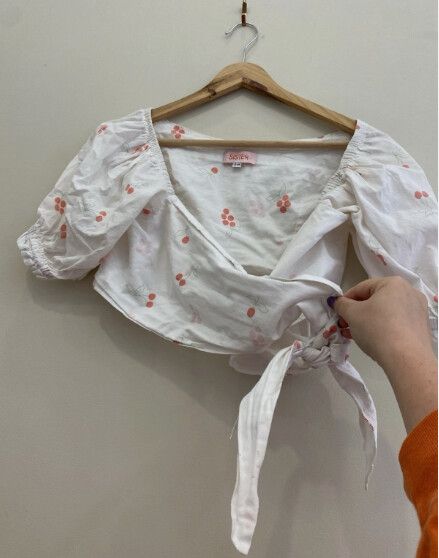 SISTER STUDIOS Blouse Size S/M Wrap Short Sleeve Cherry Summer Boho Chic