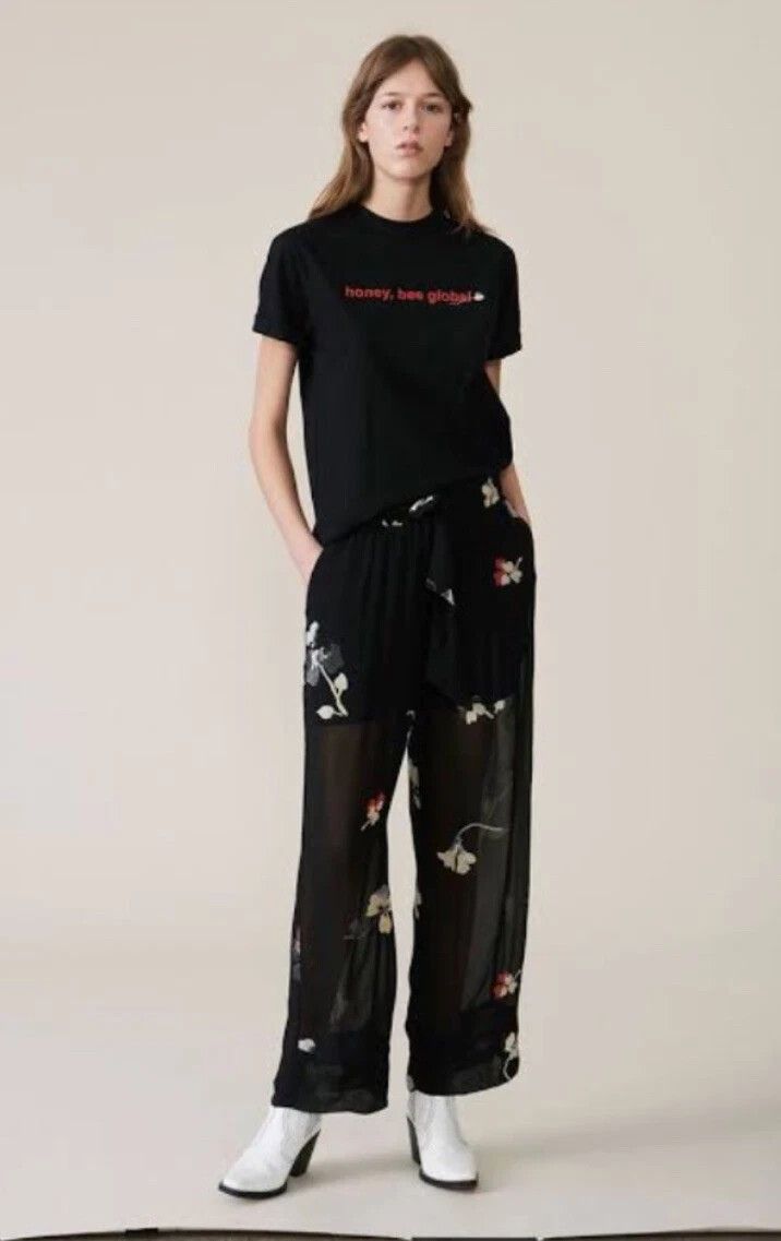 Ganni Sheer Floral Pants Size 34/XS Designer Glam Party Romantic