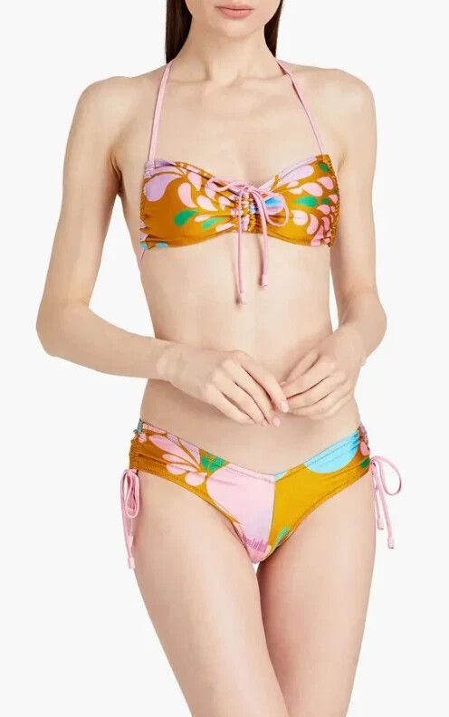 ZIMMERMANN Floral Print Ruched Bandeau Bikini Size 1/10 Summer Holiday Beach