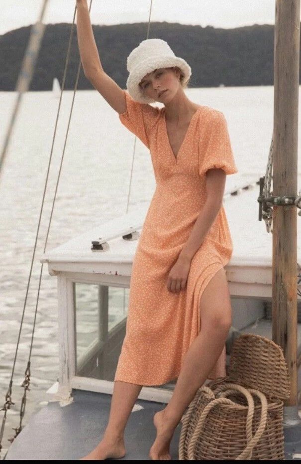 KIVARI Orange Floral Dress Size Small Summer Boho Chic Designer Flowy Glam