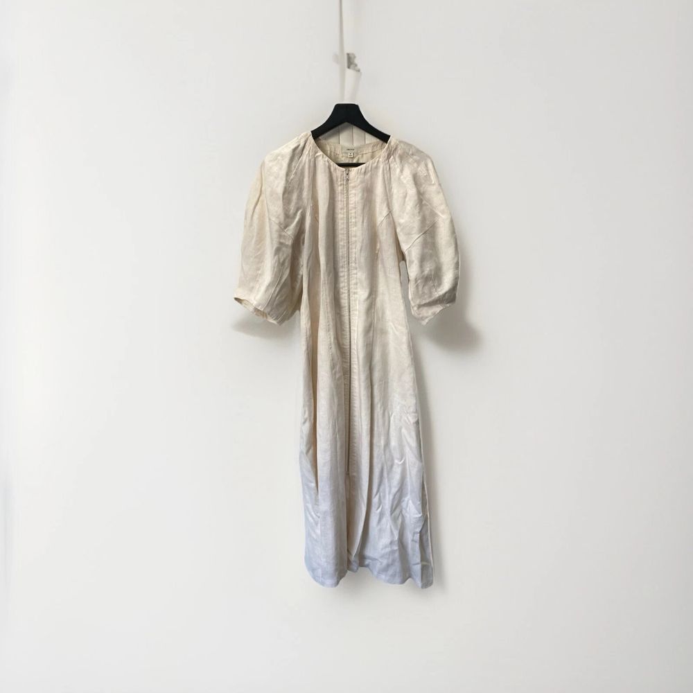 OROTON Cream Linen Balloon Sleeve Dress Size 10 Cream Designer Summer