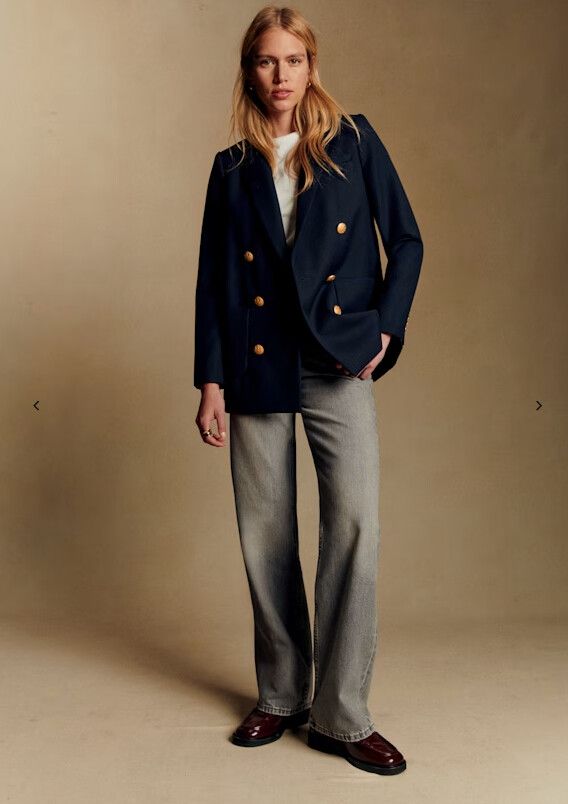 SEZANE Navy Michele Blazer Jacket Size M-L Quiet Luxury #Preppy #Office Designer