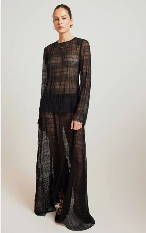 BLANCA Ferra Top Size Large Sheer Designer Ribbed Glam Party Grunge Black