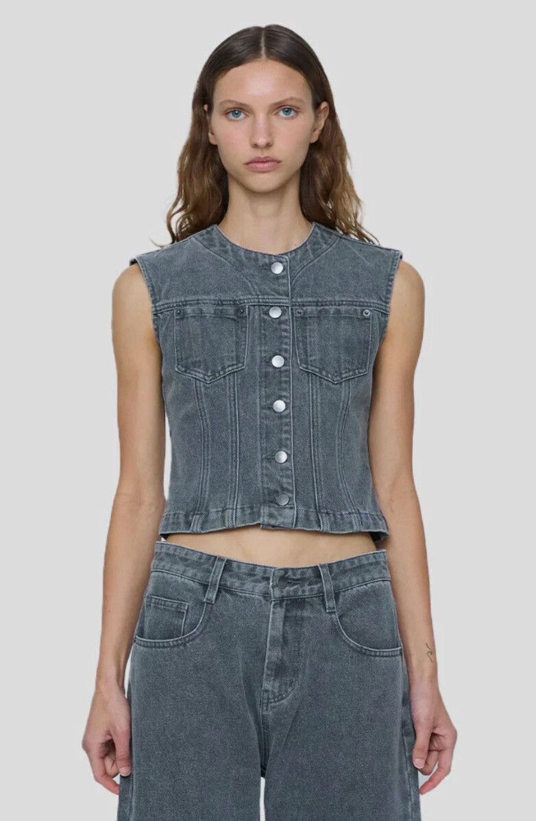 Wynn Hamlyn Molly Denim Black Top - Grey Size 16 90's Grunge Vest Designer BNWT