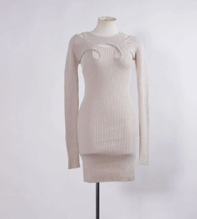 Wynn Hamlyn Beige Ribbed Knit Dress