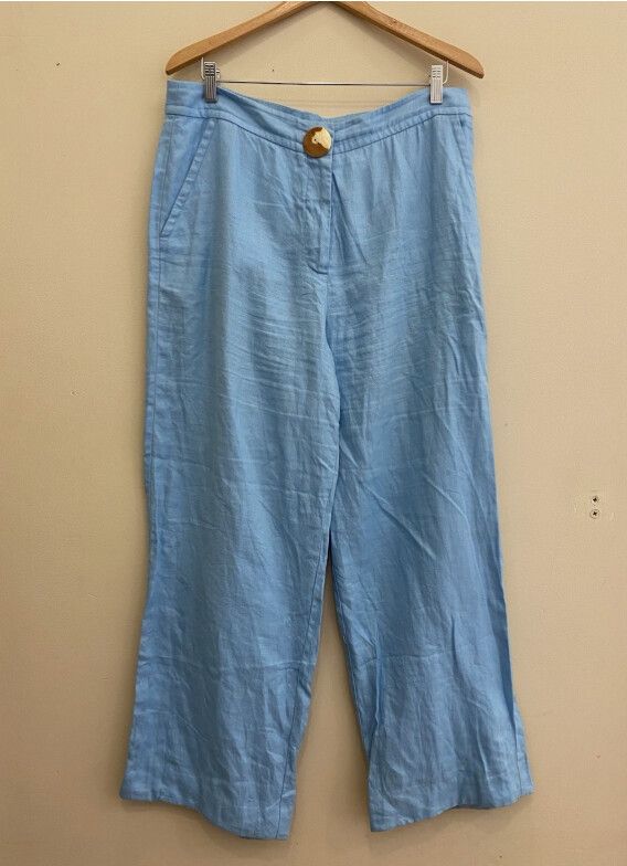 COUNTRY ROAD Blue Linen Wide leg Pants Size 14 Summer minimalist Casual