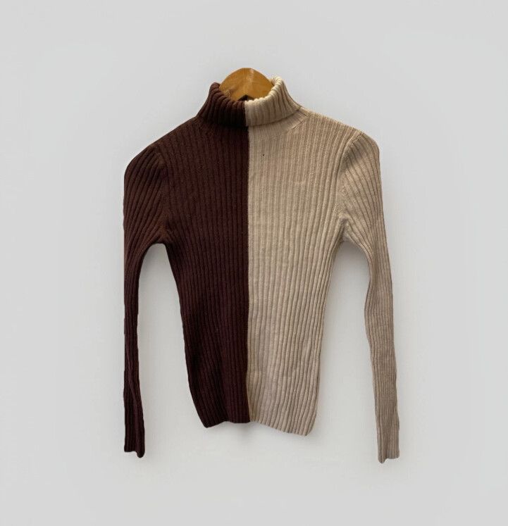 GORMAN Split Merino Turtleneck Jumper Size 8 Mocha Brown Merino Casual Ribbed