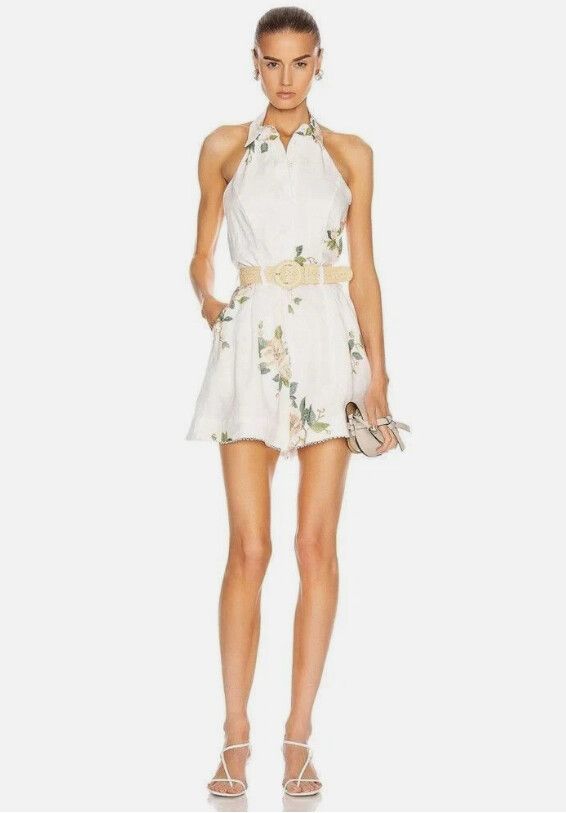 ZIMMERMANN Kirra Halterneck Floral Playsuit Size 1/Small Boho Summer Floral Glam