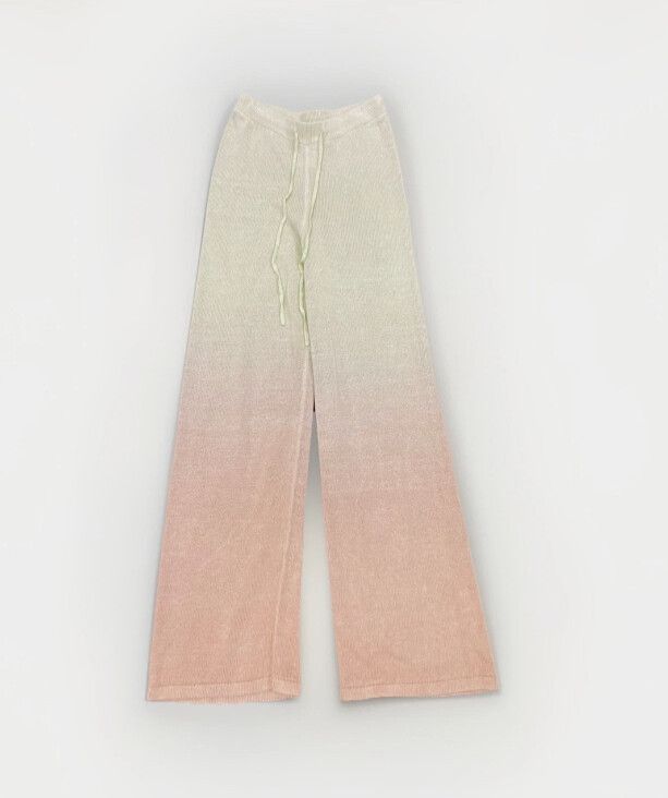 Venroy Linen Knitted Pants in Green/Brown Size XS Gradient Wide Leg Casual Relax