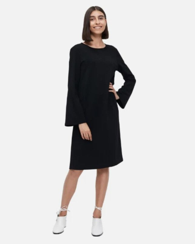 MARIMEKKO Hulmata Black Dress Size Large Flare Sleeve Minimalist Danish Preppy