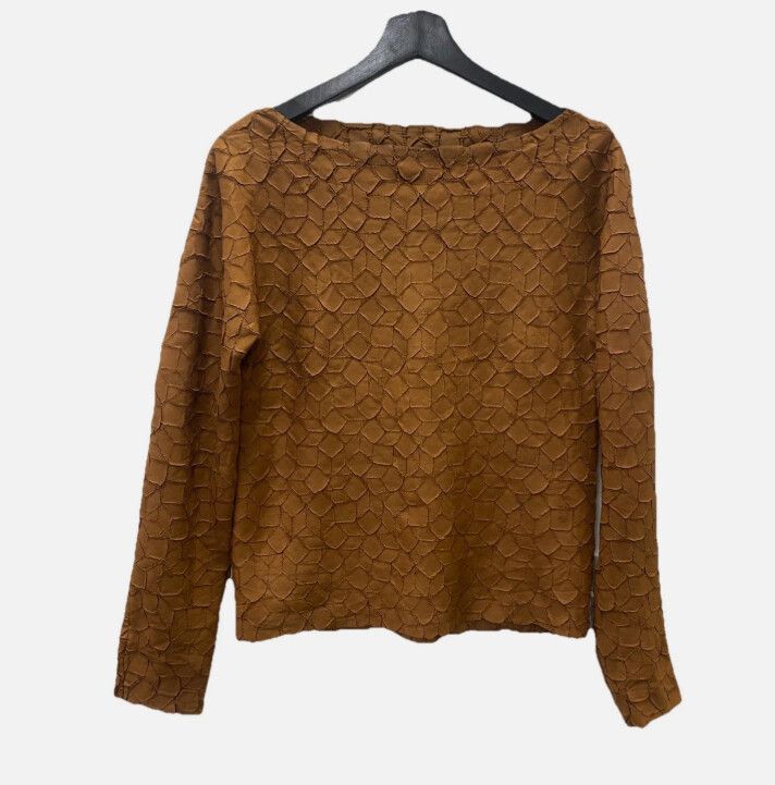 ALPHA60 Brown Textured Top Size Small Casual Blouse Pleated Designer Clay 3d