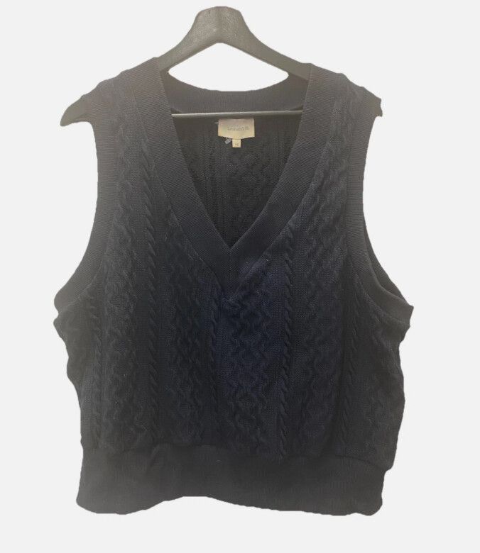 LEONARD ST Navy Cable Knit Vest Size 16 Preppy Winter Layers Designer