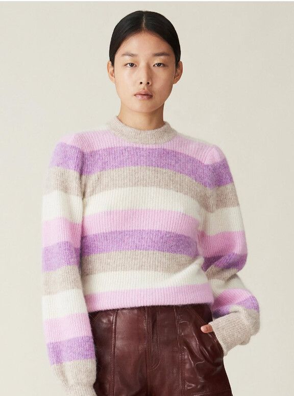 GANNI Alpaca Wool Striped Jumper Size XS Winter Cosy Highneck Purple
