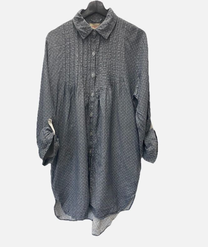 PAPINELLE Polka Dot Dress Shirt Size Large Cotton Blouse Rouched Button Up