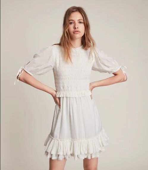 ALLSAINTS Jaya Dress Size Small/UK8/US4/UE36 Bohemian Rouched Preppy Bows Frills