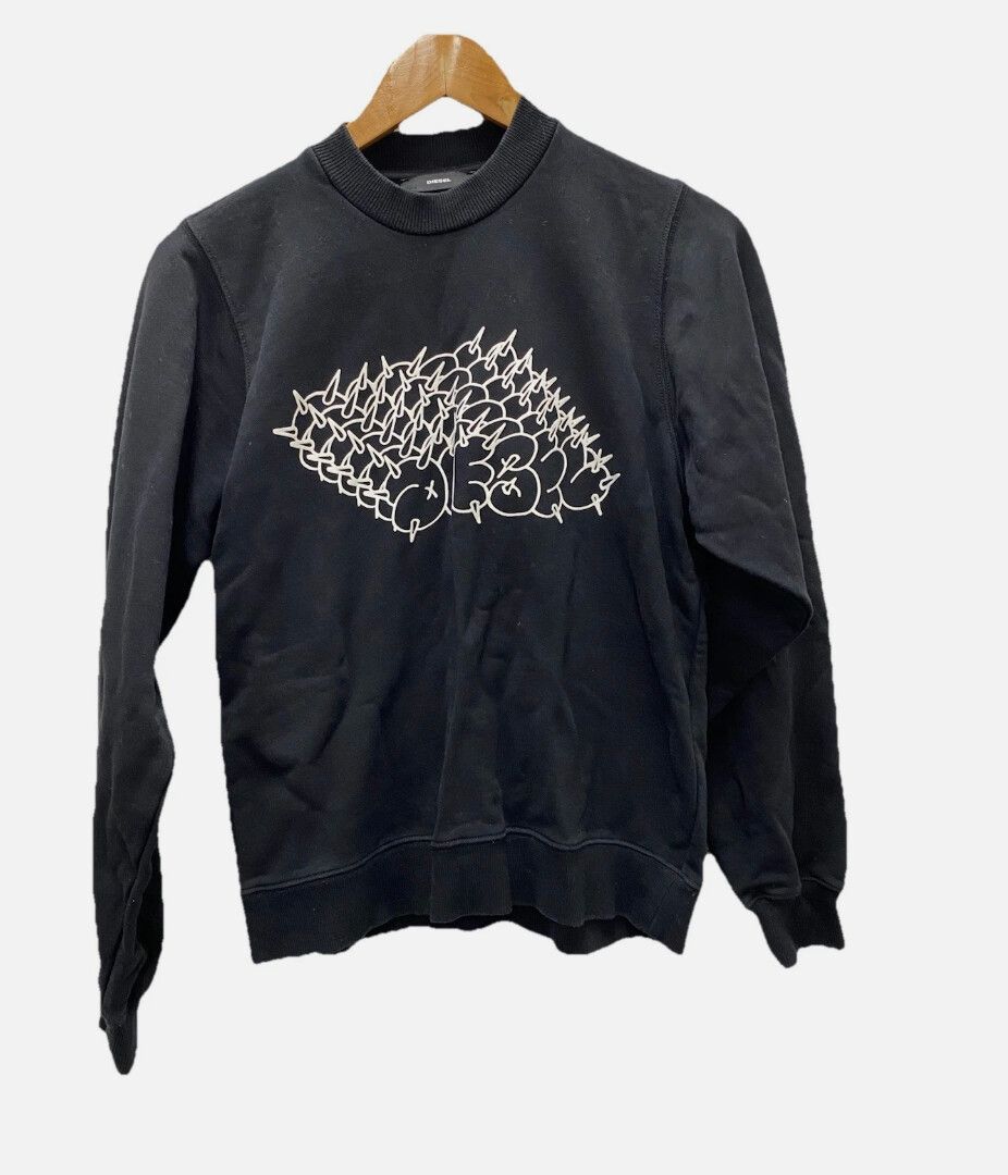 DIESEL Black Graphic Print Jumper Size Small Casual Relaxed Streetwear Designer