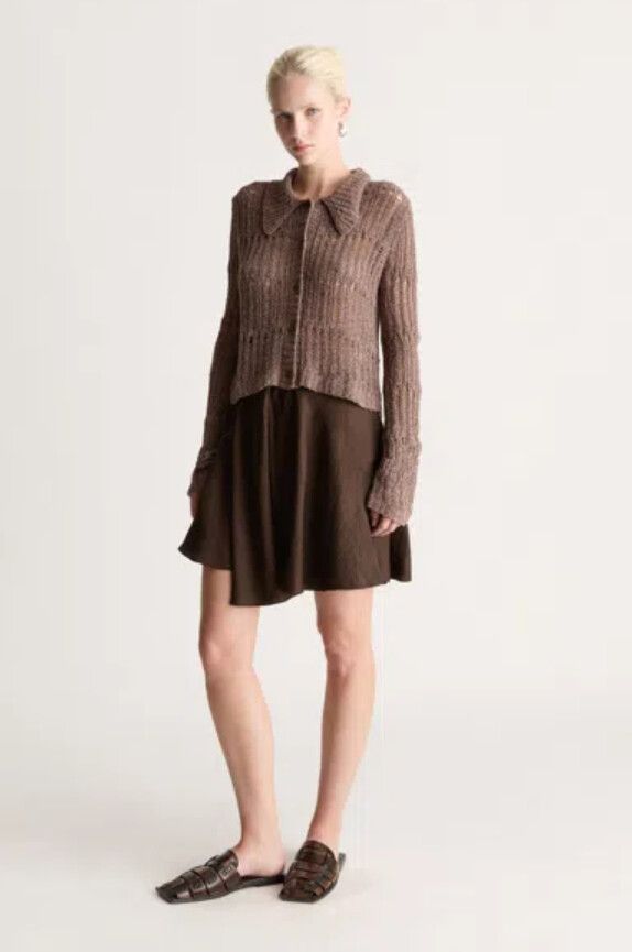 LEE MATHEWS Agnes Mini Skirt Size 4/XL Chocolate Crepe BNWT RRP$390 Pleated