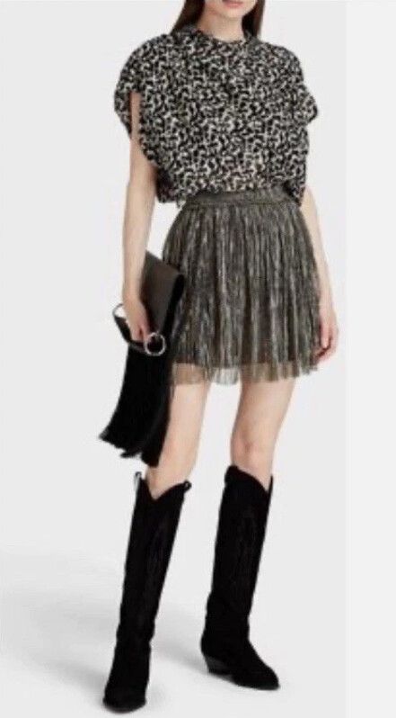 ISABEL MARANT Gold Pleated Skater Mini Skirt size 40/M/au10 Glam Metallic