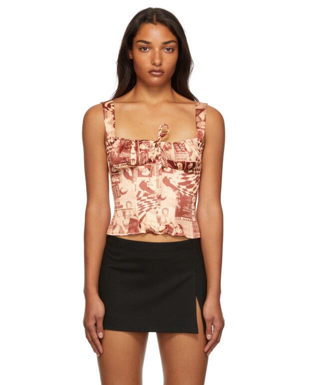 Miaou Agnes Corset top Size Large Retro Rouched Red Graphic y2k Summer Holiday