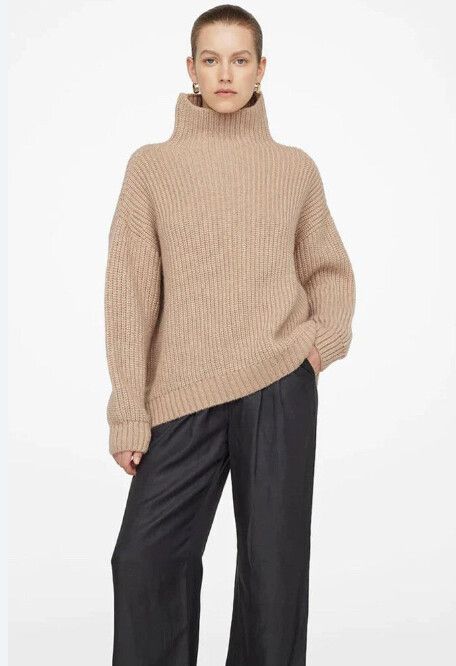 Anine Bing Alpaca Wool High Neck Jumper Size Medium Brown Winter Cosy Preppy