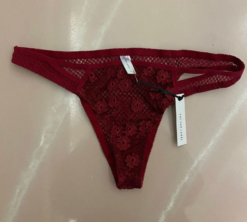 KAT THE LABEL Lullaby Red Thong Underwear Size Large BNWT Lace Sexy Romantic