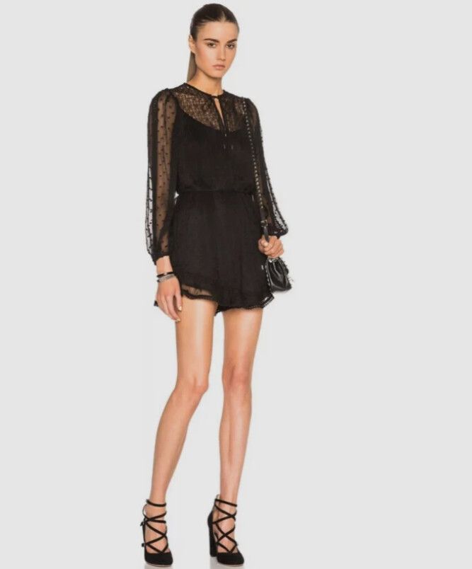 ZIMMERMANN Black Floral Sheer Silk Web Playsuit Size 0/XS Glam Romantic Designer