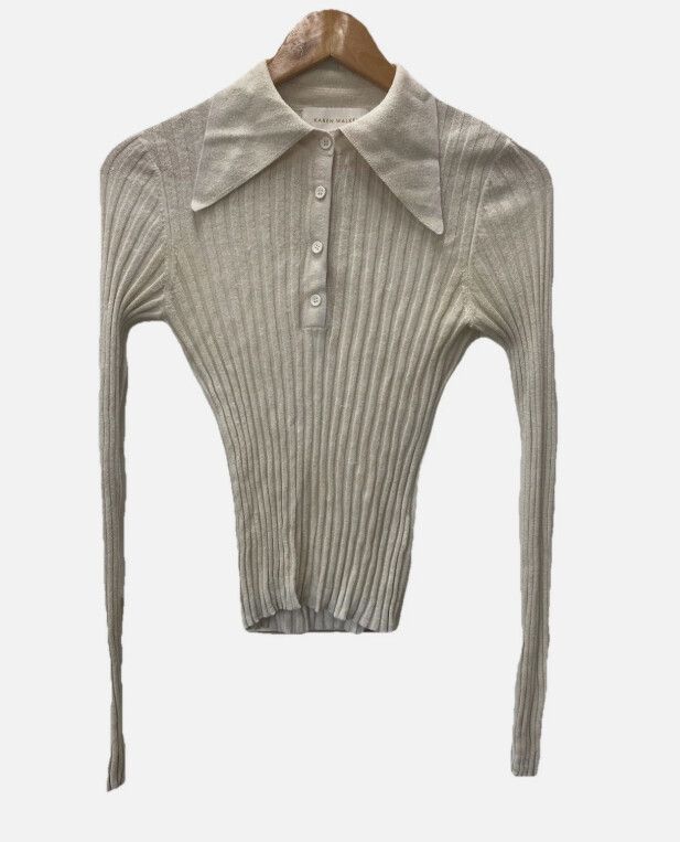 KAREN WALKER Metallic Pleated Knit Cardigan XS Casual Summer Pointed Collar