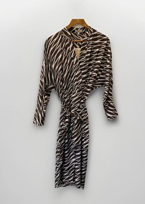 OROTON Zebra Espresso Silk Dress BNWT $549 Size 6/XS Romantic Party Designer