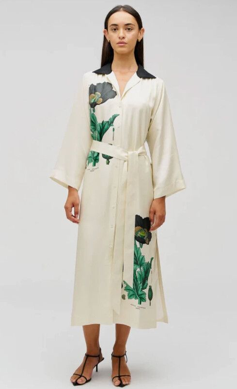 Oroton - Graphic Poppy Silk Column Dress - Size 6 - Cream - RRP $699 Glam Shirt