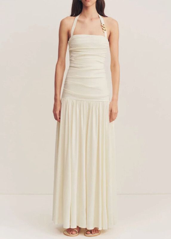 Shona Joy - Hadley Draped Halter Neck Dress - Sz 14 - Chalk BNWT RRP $420