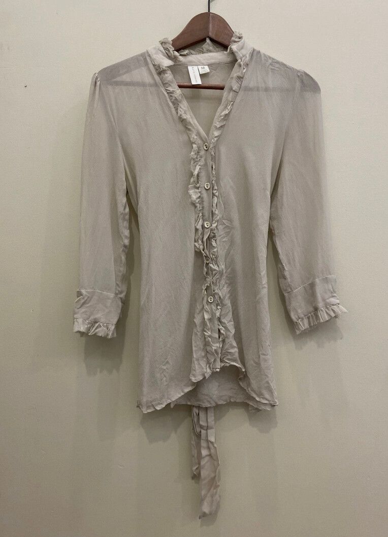 KATE HOSKING Silk Frill Detail Blouse Size Medium Sheer Nude Glam Party 90s
