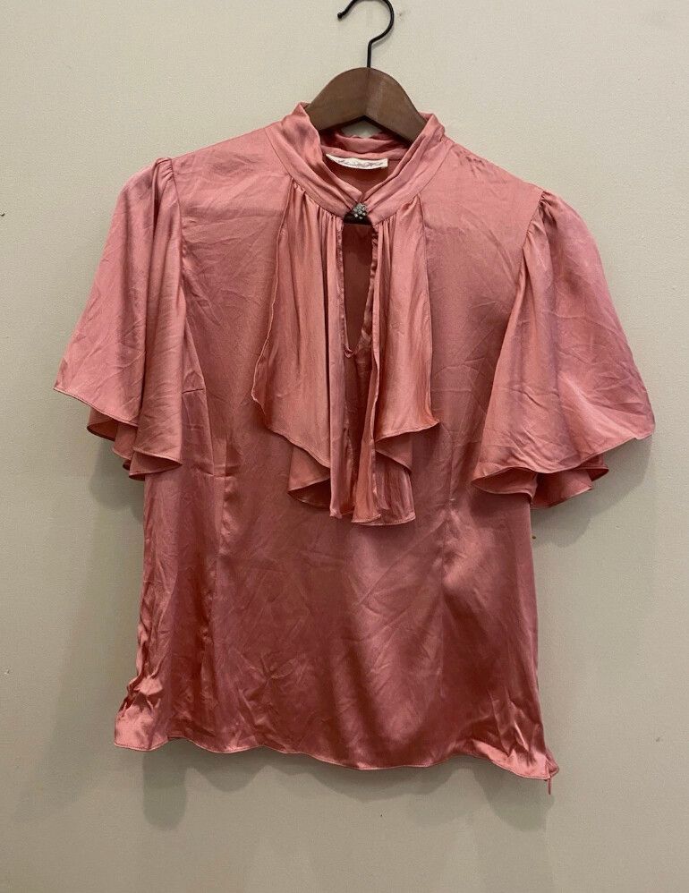 ALANNAH HILL Pink Silk Collared Blouse Size 12 Preppy Glam Designer Party