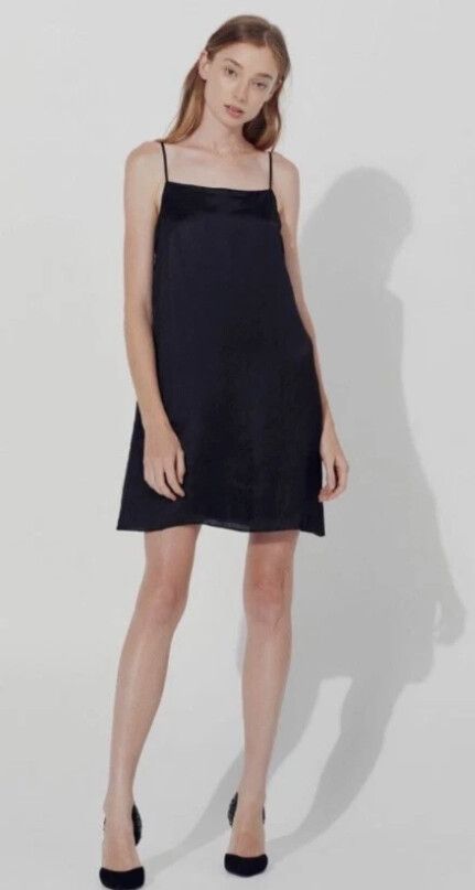 AJE Black Mini Slip Dress Size 10 Preppy LBD Linen Party Chic Designer