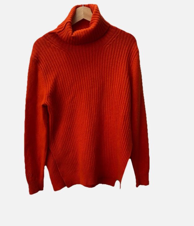 GANNI bright neon orange high neck scoop back merino wool knit jumper sz L