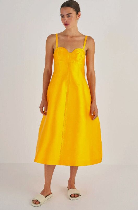 OROTON Sculpture Bodice Dress Marigold Size XS/AU6/UK6/US2/EU34/IT38 Silk Glam