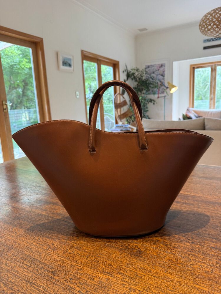 Little Liffner - Little Liffner Brown Tulip Leather Tote Bag on