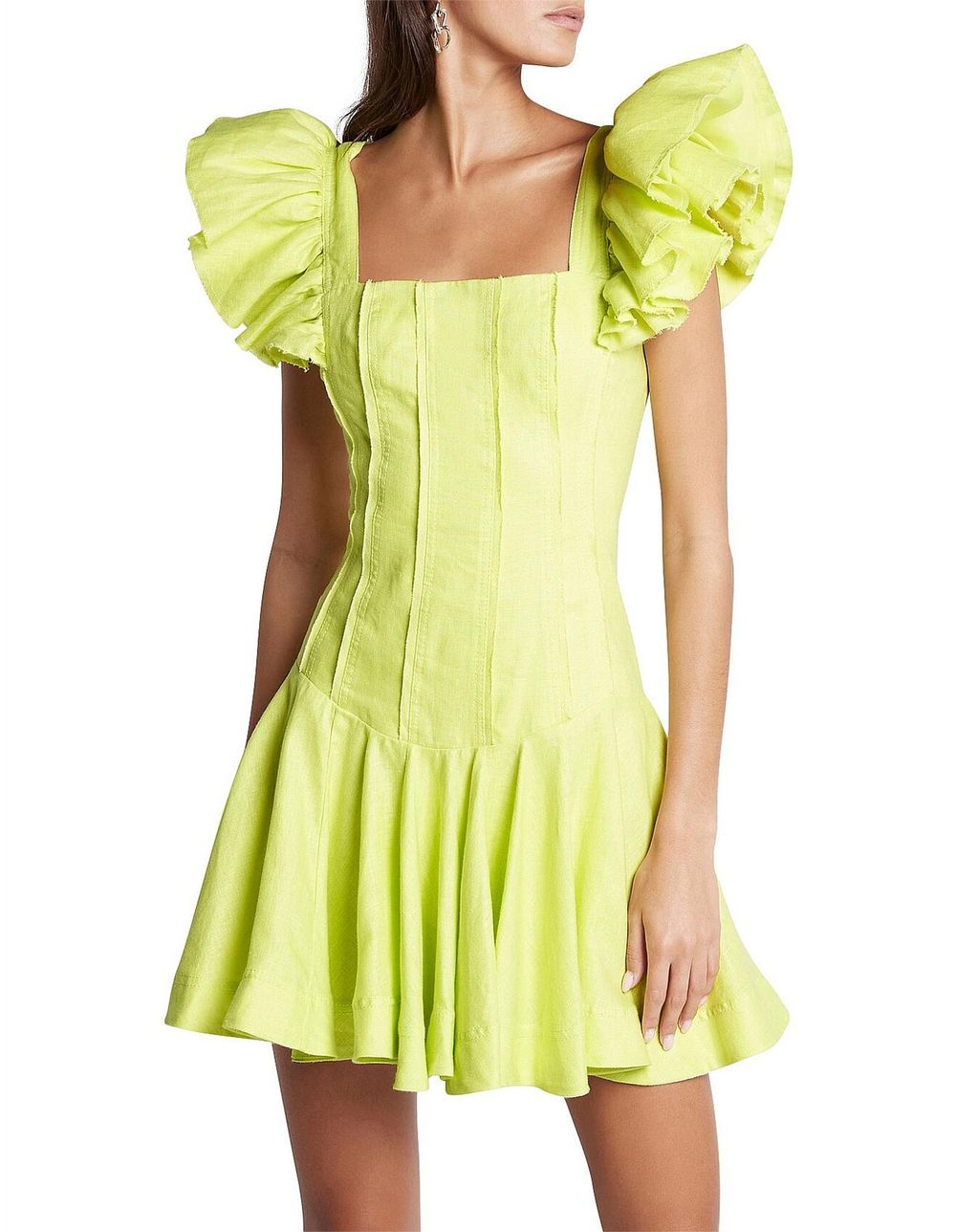 green emerald velvet dress Quintette Textured Mini Dress | Light Lime Green main image 1