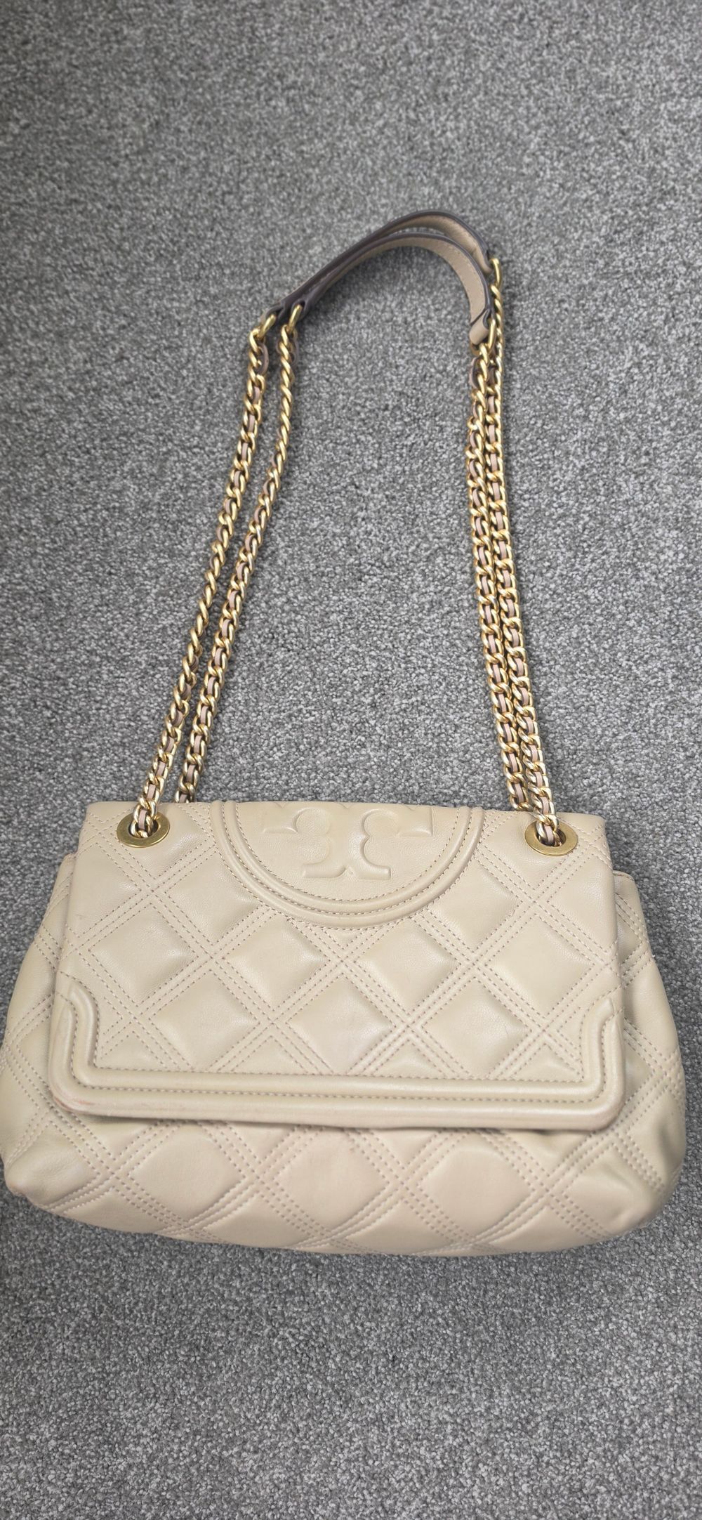 Tory Burch Beige Quilted Shoulder Bag