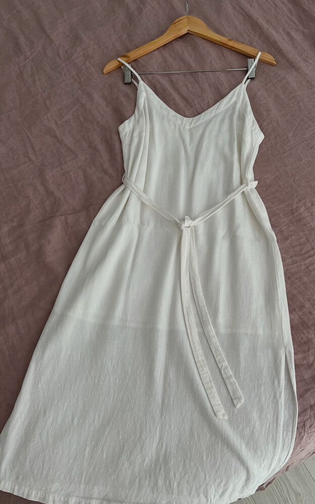 Linen Blend White Dress From Max With Adjustable Straps