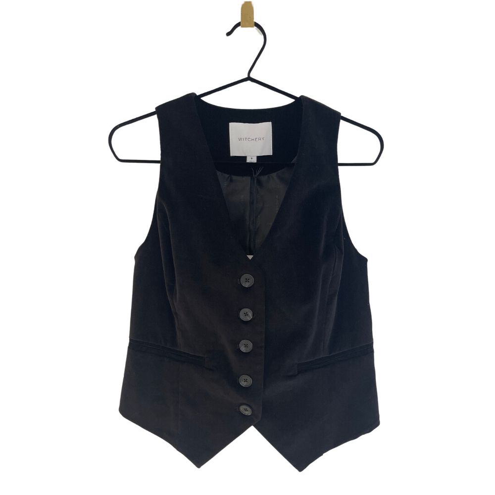 Witchery Classic Waistcoat Vest Velvet Black AU8 NWT
