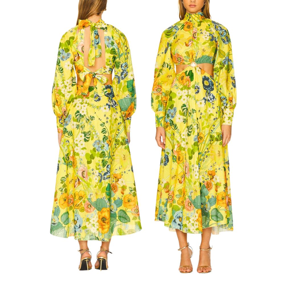 Alemais Cresida Cutout Midi Dress Yellow Floral Print Size AU8 / UK8 / US4 / EU36 / S – NWT