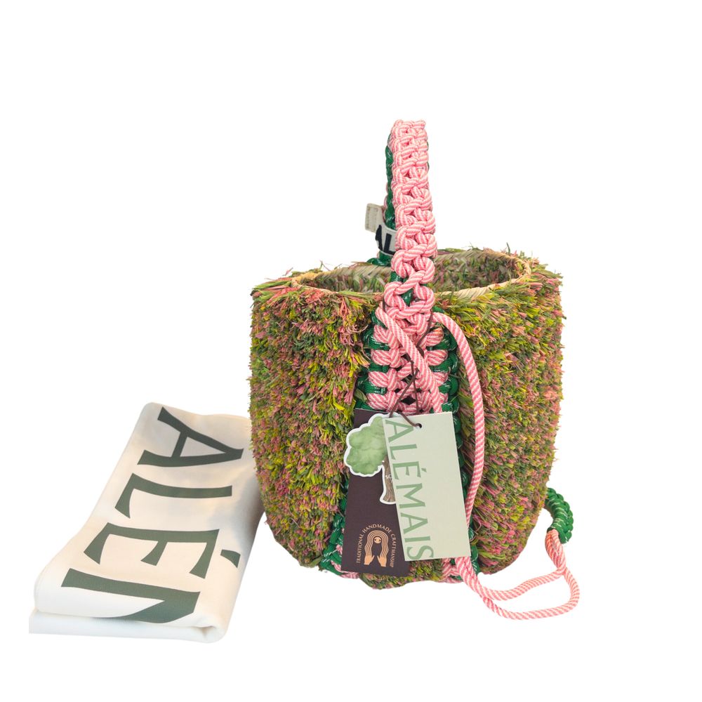 Alémais Monte Bucket Bag Pink and Green Fringe Macramé – NWT
