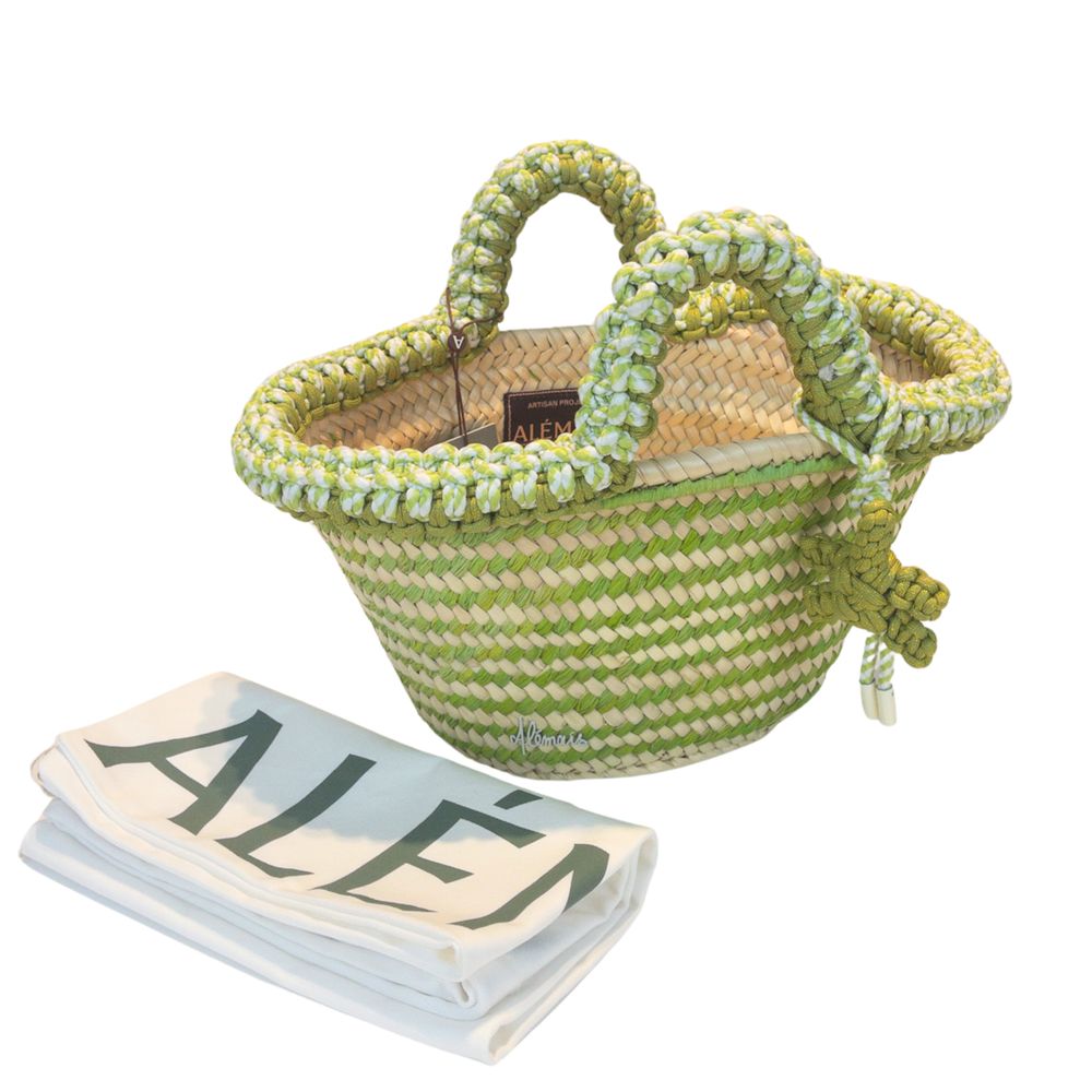 Alémais Dee Dee Mini Basket Bag Raffia Color Natural & Green – NWT