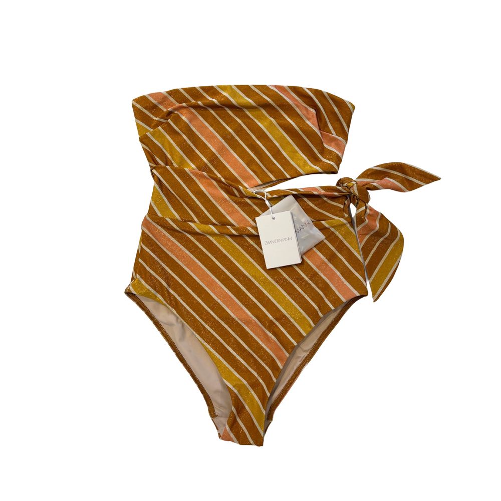 Zimmermann Lexi Metallic Scarf-Tie One Piece Caramel Lurex Multi Stripe Size 1 / AU 10 / UK 10 / US 4–6 / EU 38 / S-M – NWT